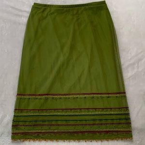 Express World Brand Boho style beaded olive green skirt